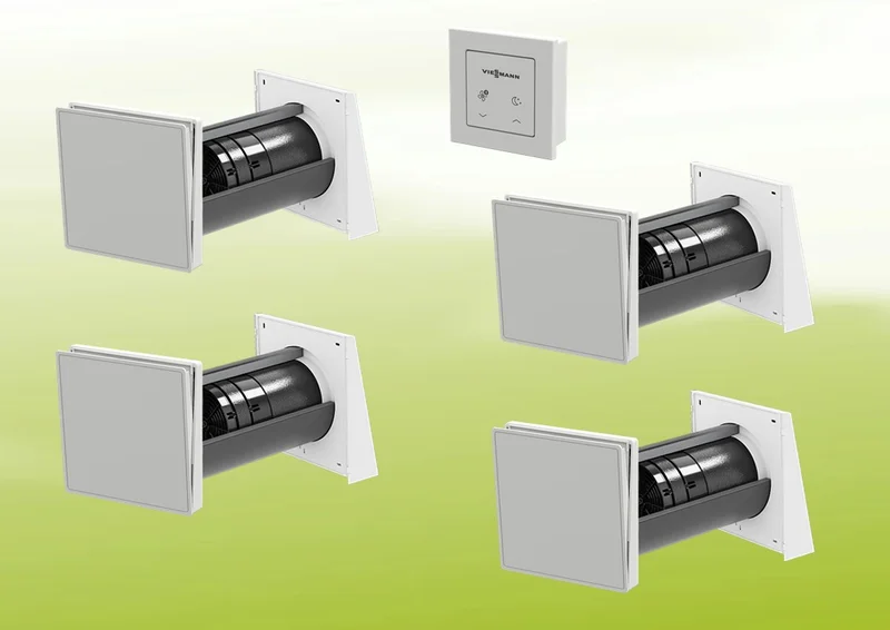 4x Viessmann Vitovent 100-D Typ H40E B55 (L) z modułem sterującym 100-D i przewodowym zestawem wentylacyjnym